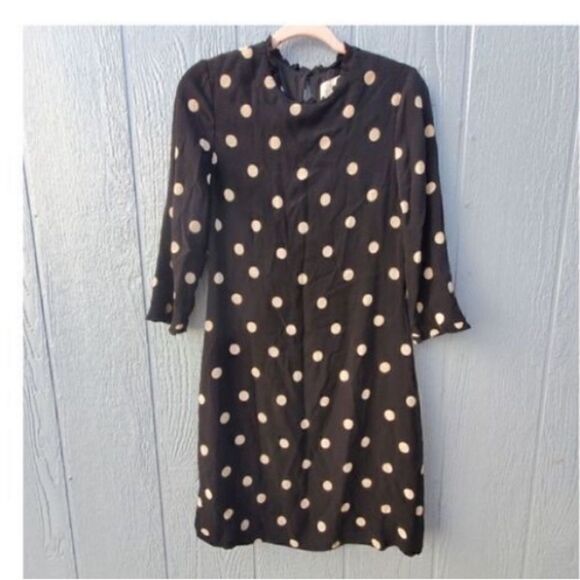 Kate Spade Women’s Size 2 Dizzy Dot Sheath Dress Black Tan 3/4 Sleeve High Neck - Picture 7 of 14